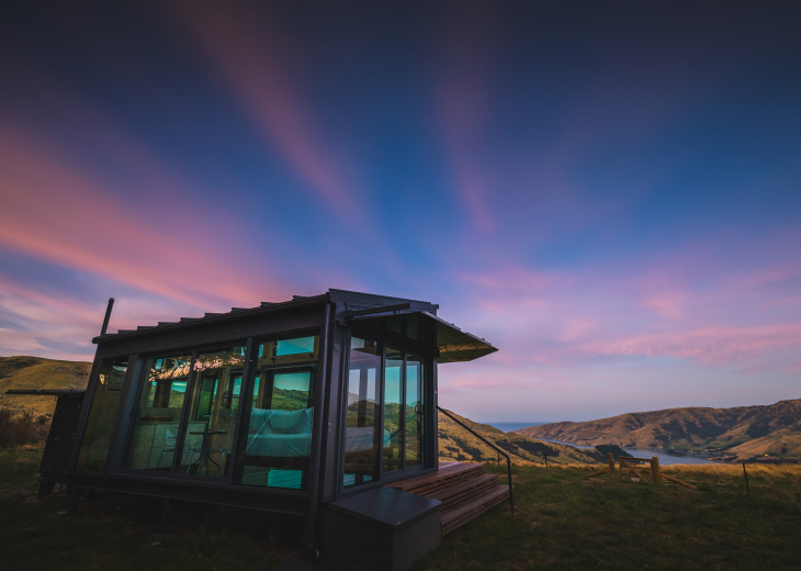 Cabine de verre au milieu de la nature en Nouvelle Zelande